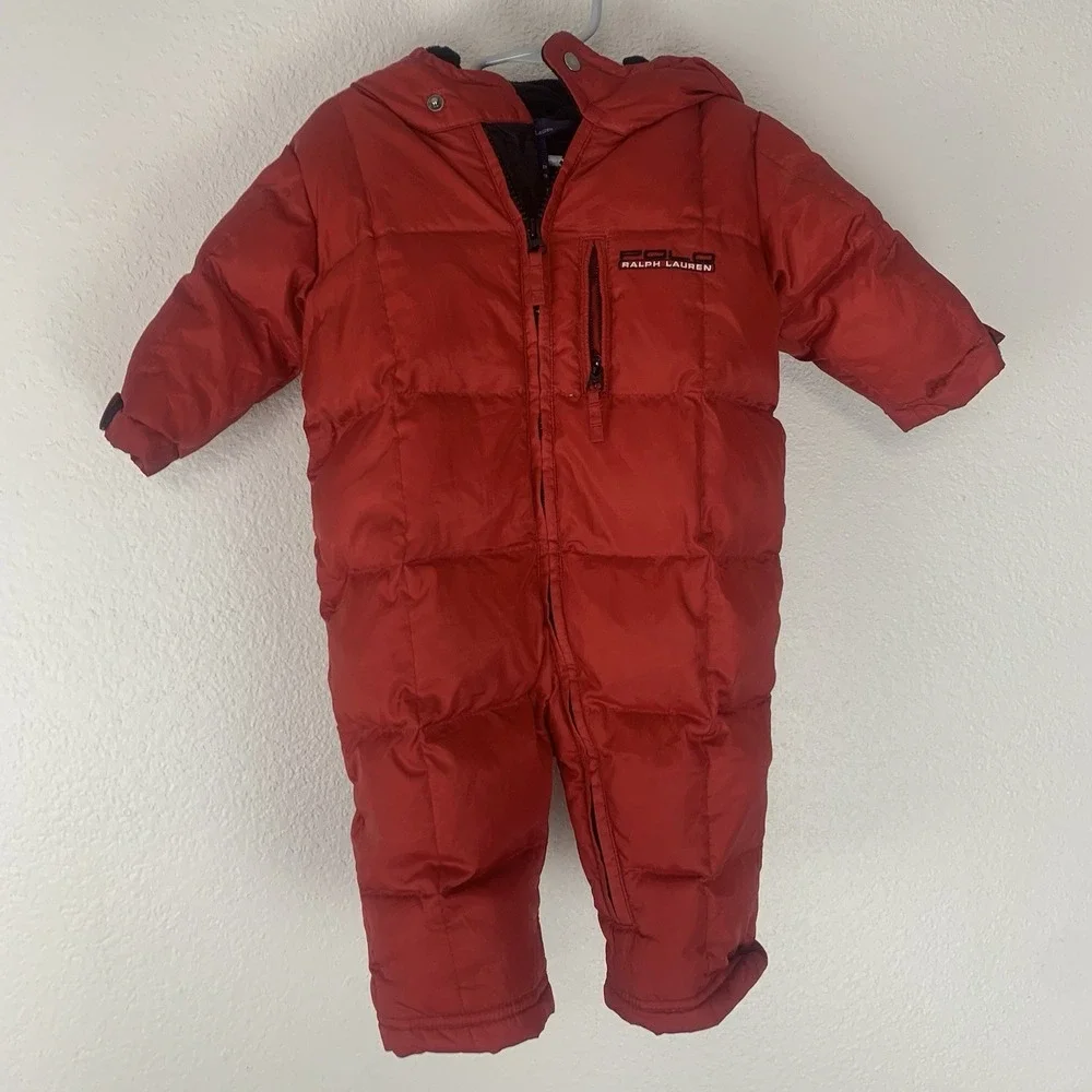 Polo Ralph Lauren Snowsuit‎ Size 9m Down Filled One Piece Hooded Winter Full Zip